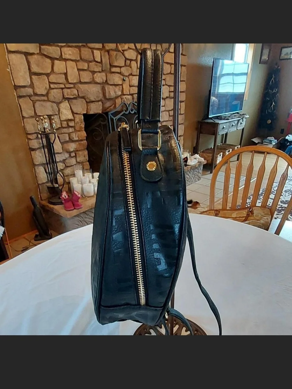 Steve Madden Black Monogram Mini Backpack Purse Gold Hardware Like New condition
